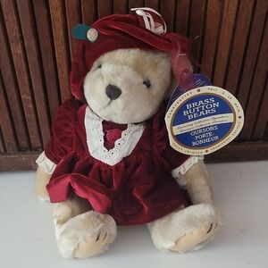 Brass Button Bears Red Velvet Teddy Bear